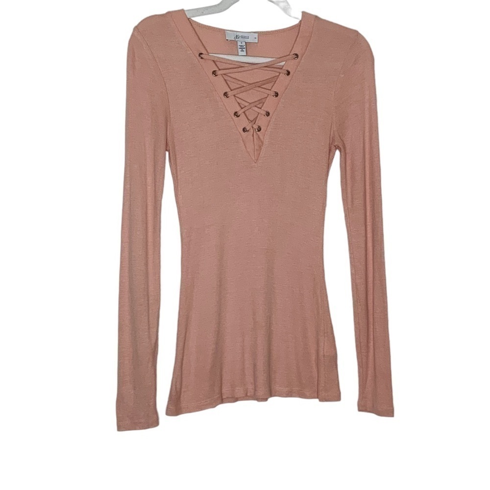 Jessica Simpson peach colored top with front lace up V neck> Size S